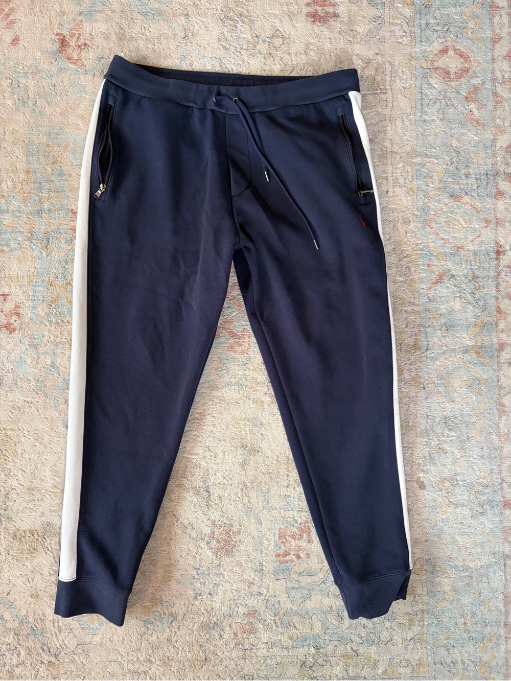 Ralph Lauren Navy Sweatpants with White Side Stripes